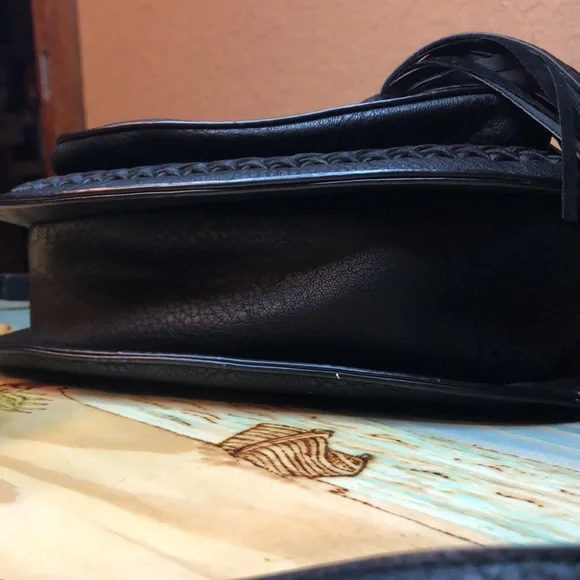 Black Leather Crossbody with Front Tassel - Picture 7 of 15